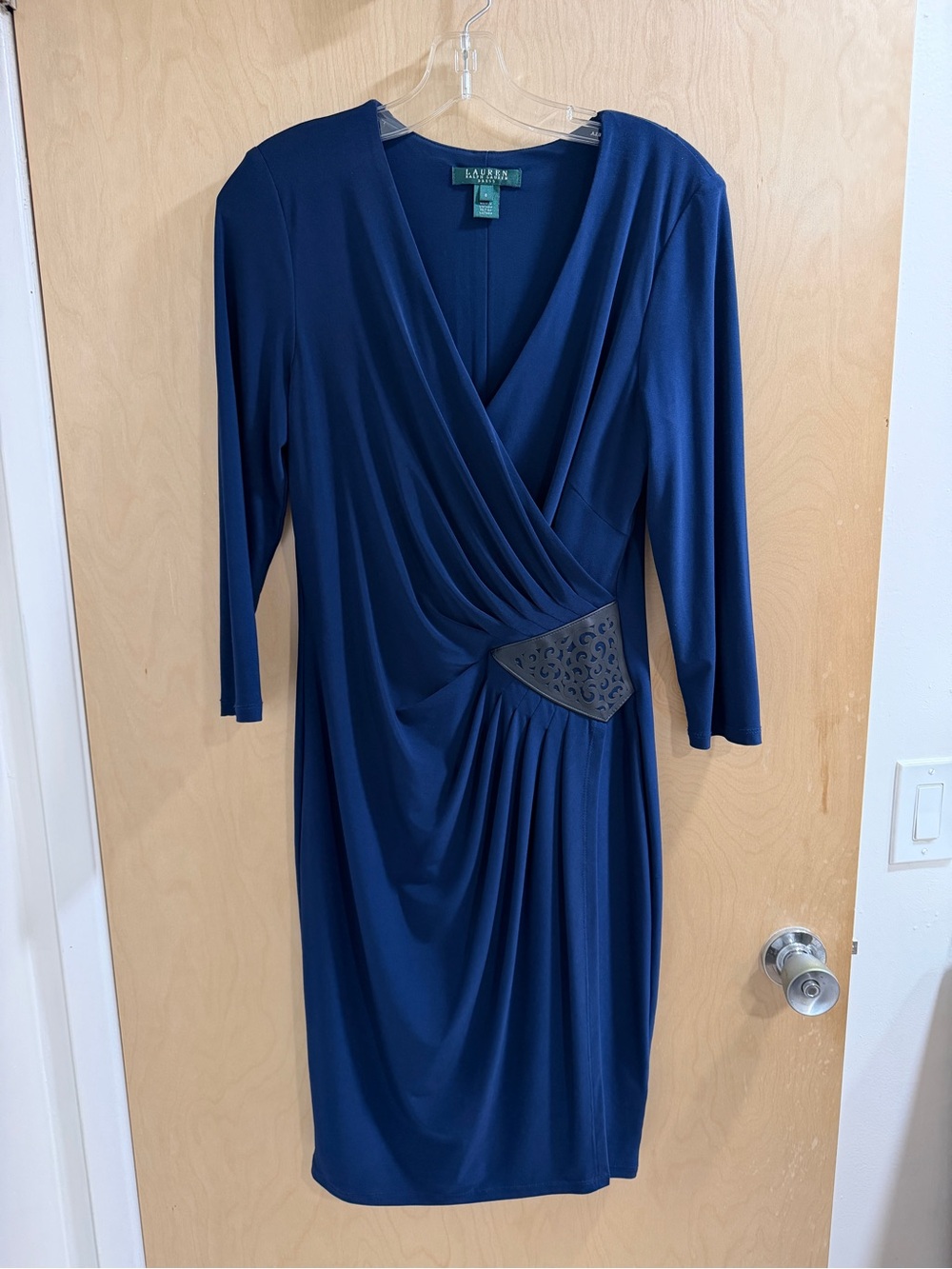 Ralph Lauren Navy Long-Sleeve Faux-Wrap Dress